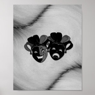 Comedy and Tragedy Theater Jester Masks Silver Poster