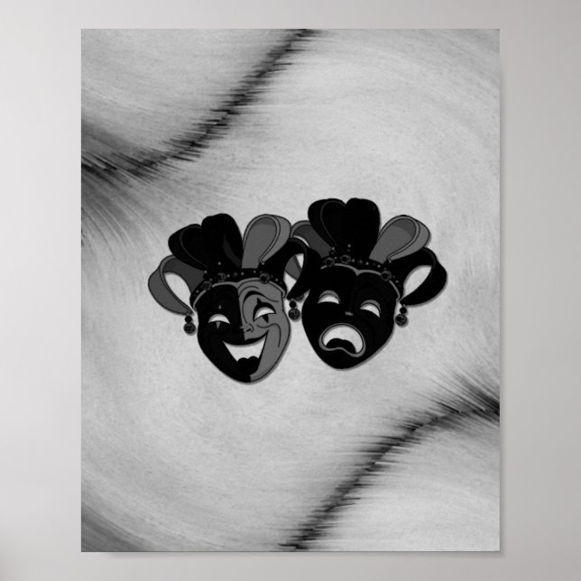 Comedy and Tragedy Theater Jester Masks Silver Poster (Framsidan)
