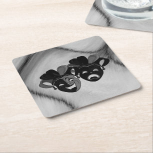 Comedy and Tragedy Theater Jester Masks Silver Underlägg Papper Kvadrat