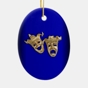 Comedy and Tragedy Theater Masks Cobalt Julgransprydnad Keramik