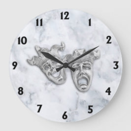 Comedy and Tragedy Theater Masks White Marble Stor Klocka