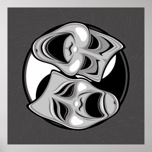 Comedy and Tragedy Theater Masks Yin Yang Design Poster