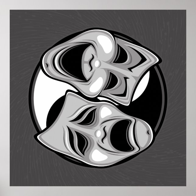 Comedy and Tragedy Theater Masks Yin Yang Design Poster (Framsidan)