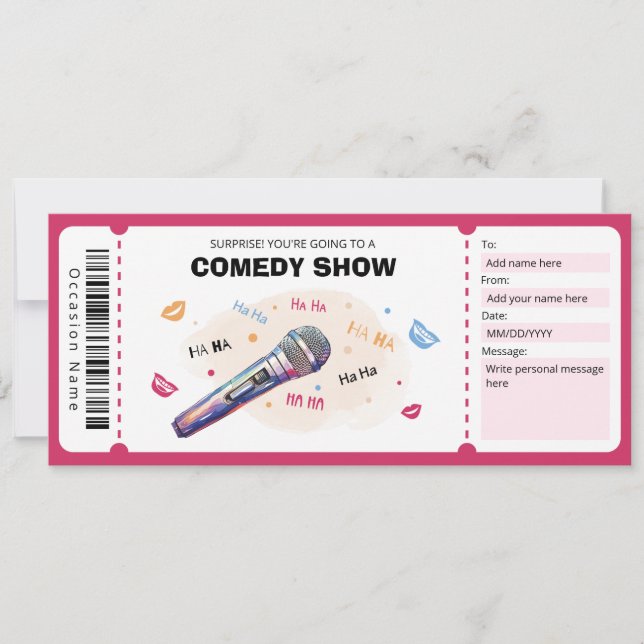Comedy Show Gift Voucher, ställ upp komedi Biljett Inbjudningar (Framsida)