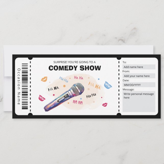 Comedy Show Gift Voucher, ställ upp komedi Biljett Inbjudningar (Framsida)