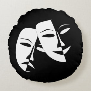 /Comedy/Tragedy Black/White Round Pillow Rund Kudde