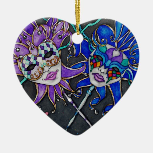 Comedy/Tragedy Jester Masks Julgransprydnad Keramik (Framsidan)