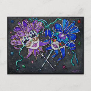 Comedy/Tragedy Jester Masks Vykort