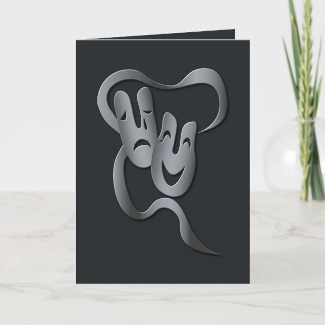 Comedy Tragedy Theater Mask Grått/Black Hälsning Kort (Framsida)