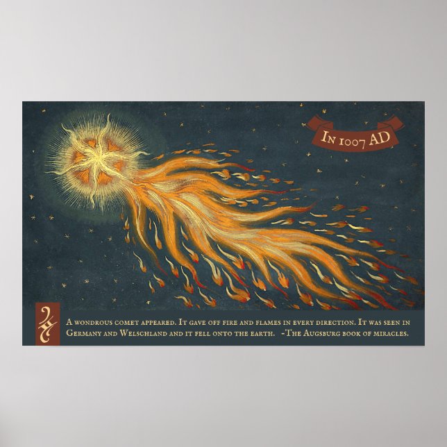 Comet Augsburg mirale bok 1552 Space Astronomy Poster (Framsidan)
