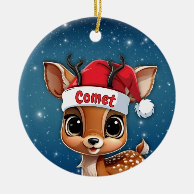 Comet Baby Deer, Fawn, Doe, Reindeer 🦌🎄 Julgransprydnad Keramik (Framsidan)