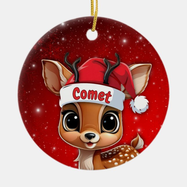 Comet Baby Deer, Fawn, Doe, Reindeer🦌 🎄 Julgransprydnad Keramik (Framsidan)