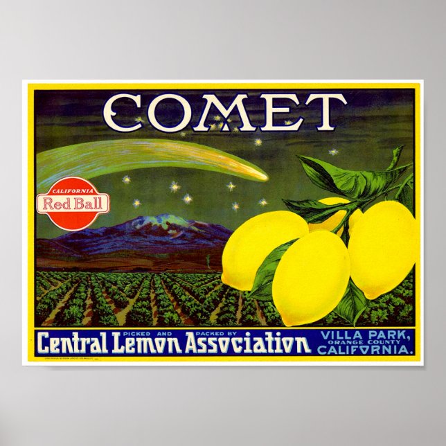 Comet Brand Lemon Crate Etikett Western Litho Co Poster (Framsidan)