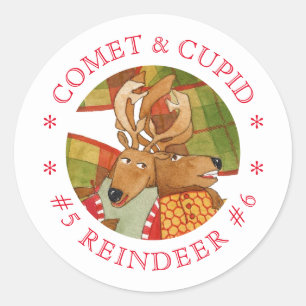 COMET CUPID REINDEER Small Round Stickers Runt Klistermärke