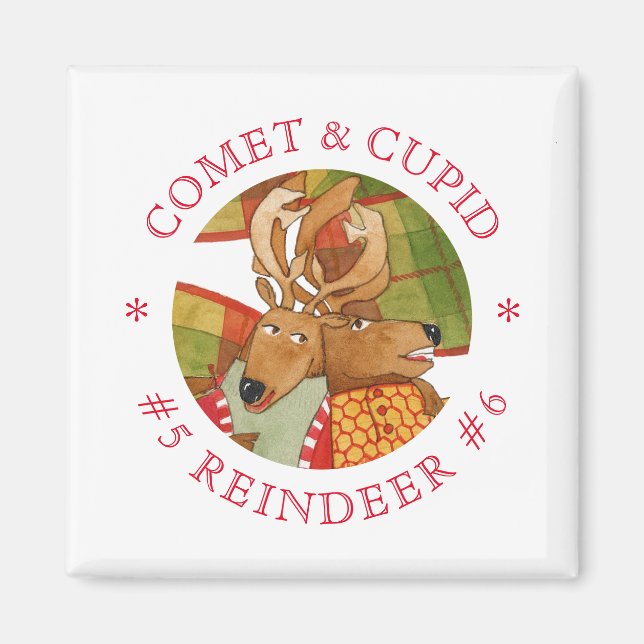 COMET CUPID REINDEER Square Magnet (Framsidan)