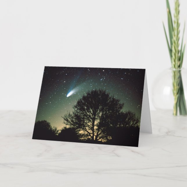 Comet Hale-Bopp och Träd Greeting Card Kort (Framsida)
