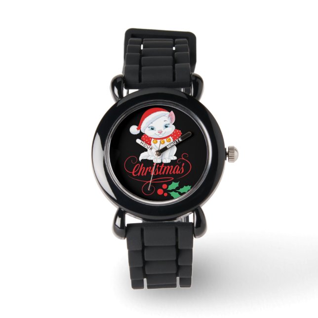 Comfort Colors® Julgran Och Katt 2025 Armbandsur (Framsida)
