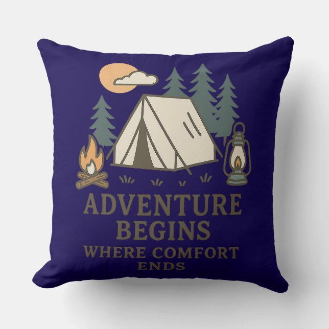 Comfort Ends | Rustic Camping Quote Throw Pillow Kudde (Framsida)