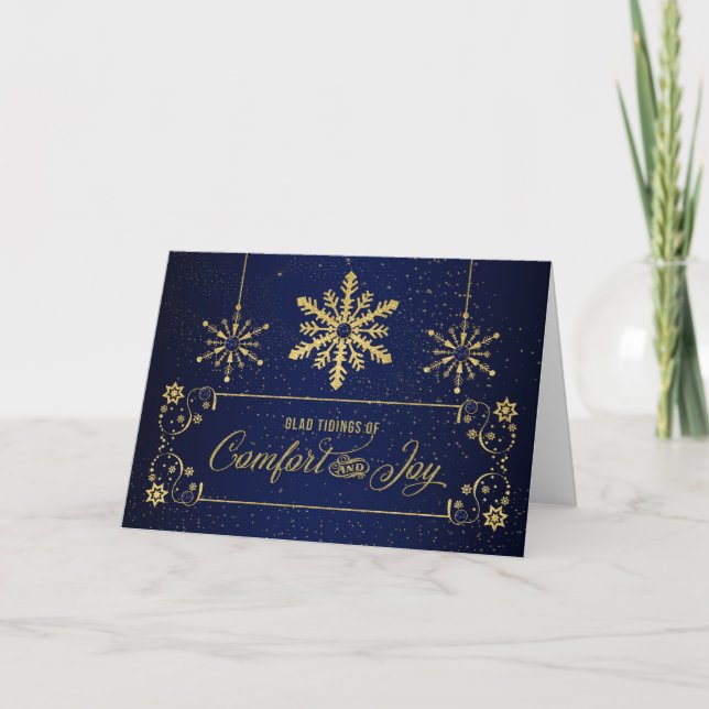 Comfort och Joy Golden Snöflingor Helgkort (Framsida)