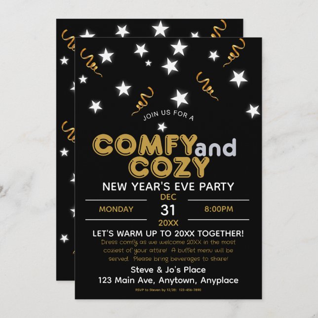 Comfy and Cozy New Year's Eve Party Invitation Inbjudningar (Fram/baksida)