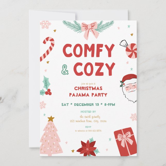 Comfy & Cozy Christmas Pajama Party Invitations Inbjudningar (Framsida)