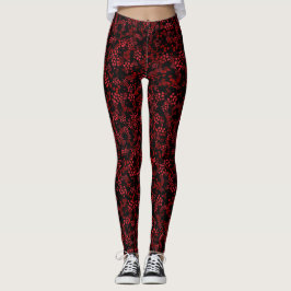 Comfy Yoga mörk Red-blommor Leggings