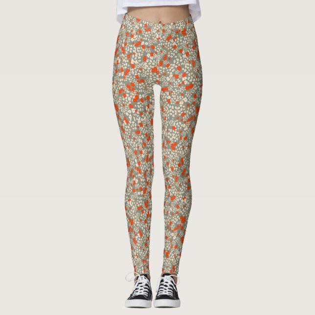 Comfy Yoga Red and grönt blommor Leggings (Framsida)