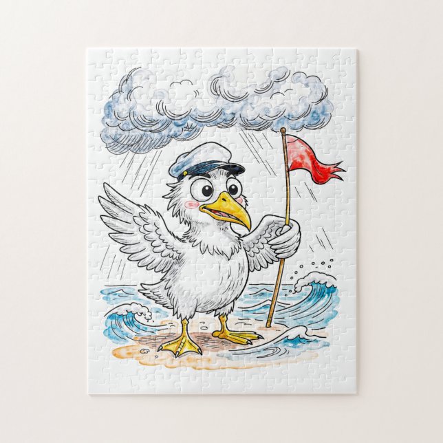 Comic Bird Beach Wind Check Postcard Pussel (Vertikal)