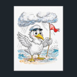 Comic Bird Beach Wind Check Postcard Vykort<br><div class="desc">A focused coastal bird measures the wind at the beach,  feathers fluttering as it studies the breeze with comic determination. This playful maritime illustration blends seaside atmosphere with quirky humor,  perfect for coastal décor and whimsical character art.</div>
