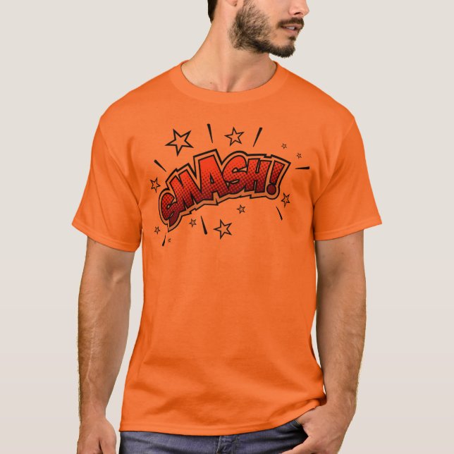 Comic Book Art Smash EXclamation Orange T Shirt (Framsida)