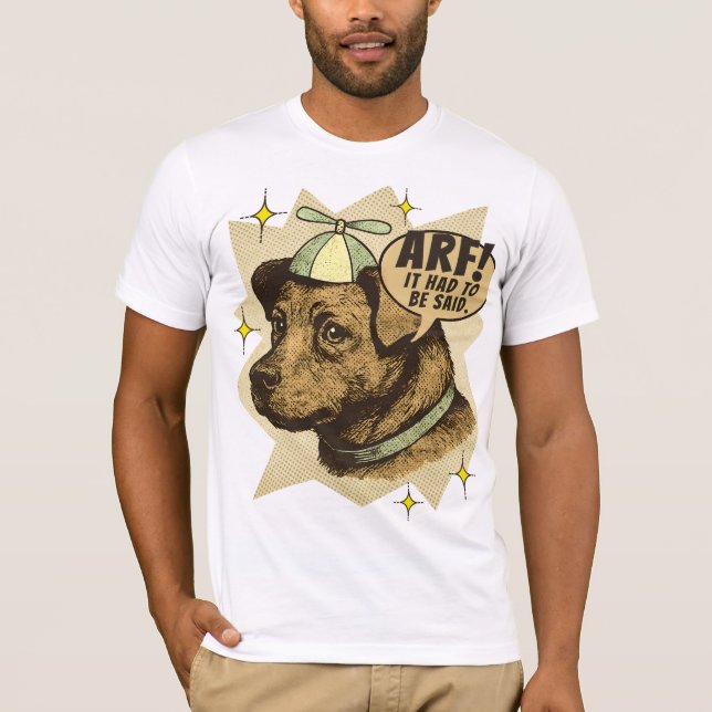 Comic book dog puppy propeller hat custom wording t shirt (Framsida)