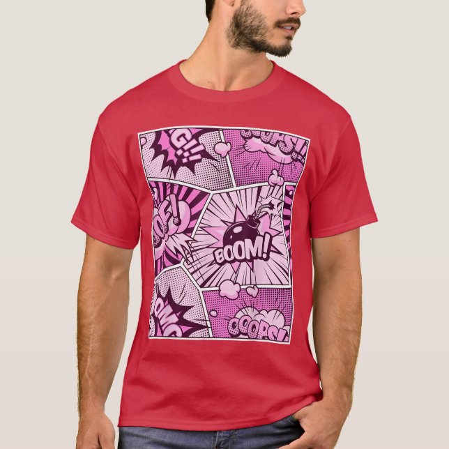 Comic Book Pink Color Graphic T Shirt (Framsida)