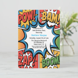 Comic Book Pop Art Boy Birthday Party White Inbjudningar