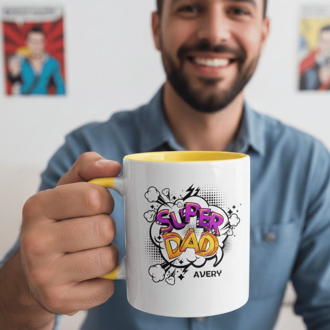 Comic Book Style Super Dad Personalized Name Kaffemugg (Skapare uppladdad)