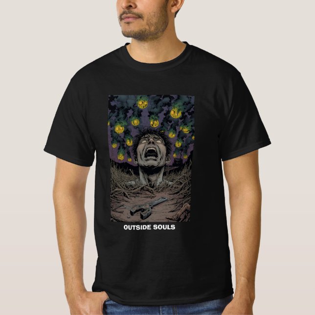 Comic Horror Nightmare Screaming Face Green Smoke  T Shirt (Framsida)