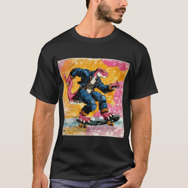 Comic Street Dino Skater in Blue Jacket T Shirt (Framsida)