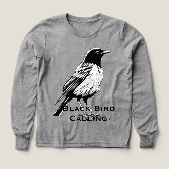 Comic-Style Black Bird Calling T Shirt (Design framsida)