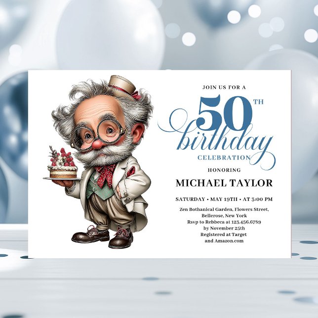 Comic Style Man Turning 50 Fun Party Invitation Inbjudningar (Comic Style Man Turning 50 Fun Party Invitation)