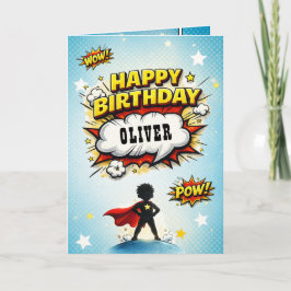 Comic Style Superhero Boy's Name Birthday Kort