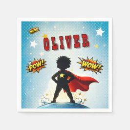 Comic Style Superhero Boy's Name Birthday Pappersservett