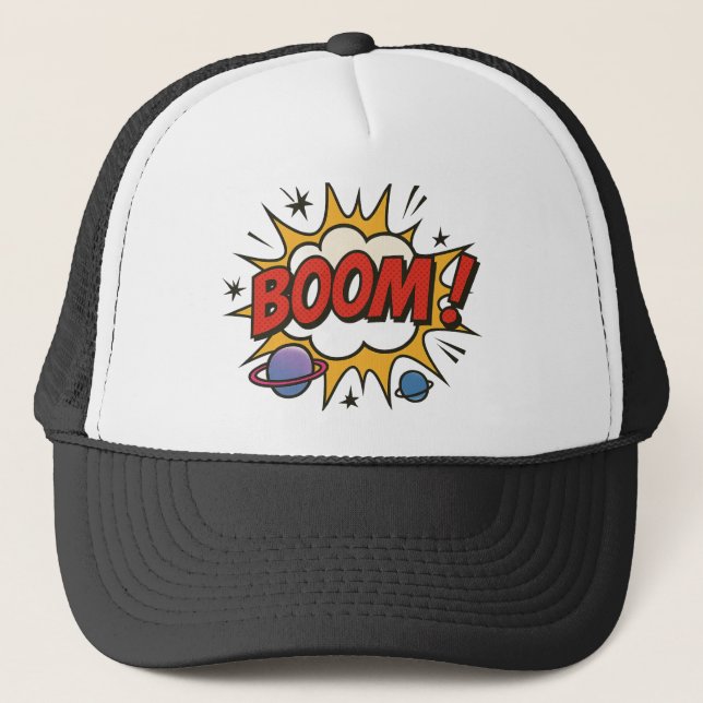 Comic Style Trucker Hat – Retro Pop Art Explosion Keps (Framsida)
