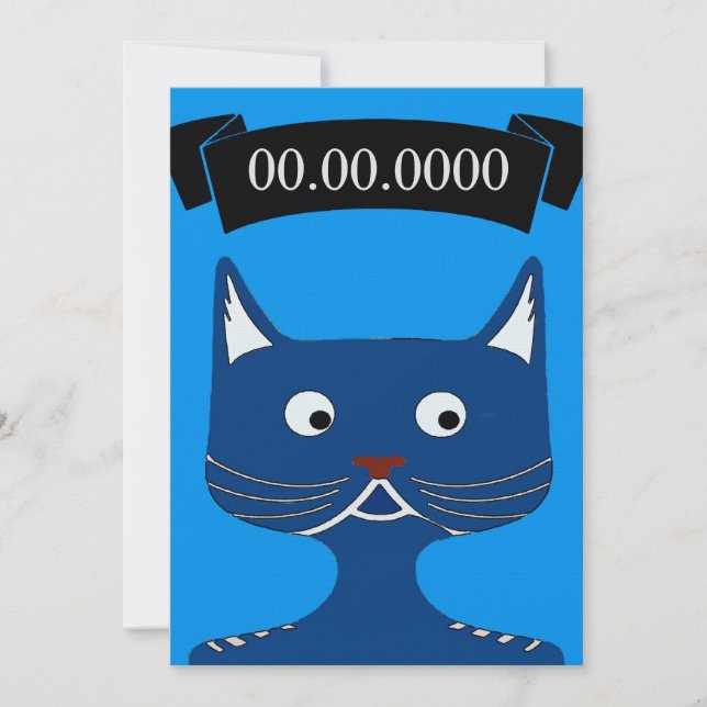 Comical Blue Cat Inbjudan, lägg till text Inbjudningar (Framsida)