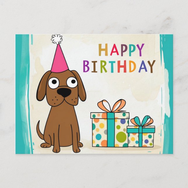 Comical Brown Hund Birthday Card med färgstark gåv Vykort (Framsida)
