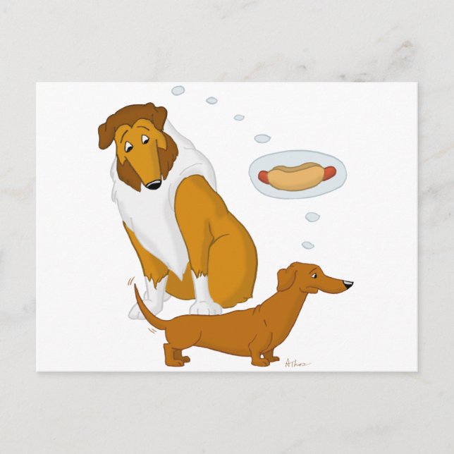Comical Collie och Dachshund Vykort (Framsida)
