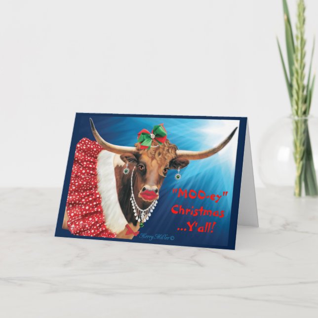Comical Longhorn Cow-Helgdag Card Helgkort (Framsida)