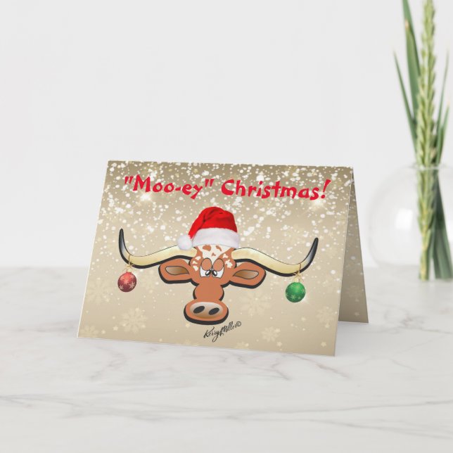 Comical Longhorn Steer Helgdag Card Helgkort (Framsida)