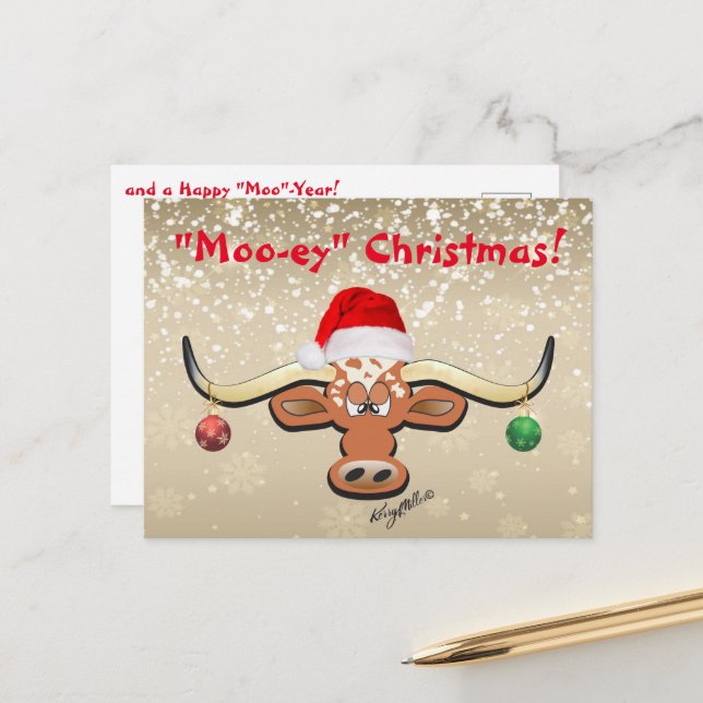 Comical Longhorn Steer-vykort Vykort (Fram/Back In Situ)