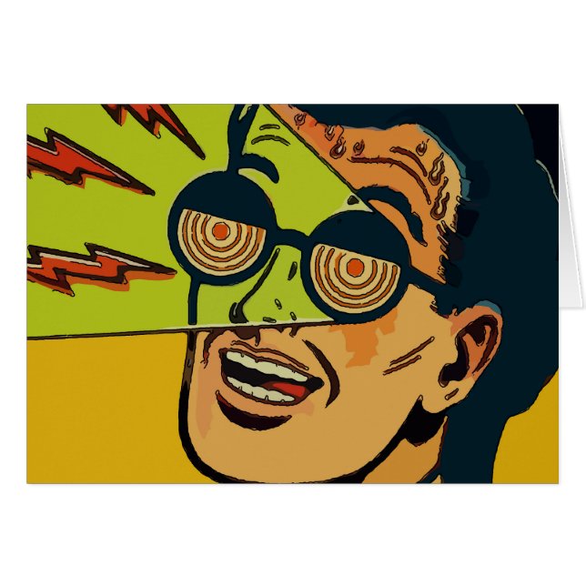 Comical Öga Glass Man Hälsningskort (Framsidan Horizontal)
