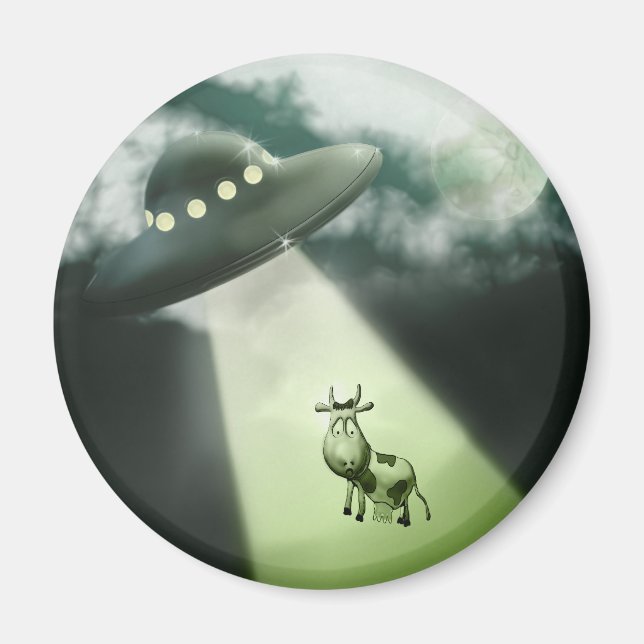 Comical UFO Cow Abduction Magnet (Framsidan)