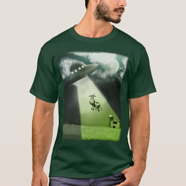 Comical UFO Cow Abduction T-Shirt (Framsida)